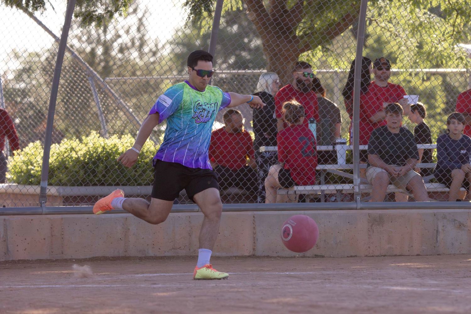 A person kicking a ball