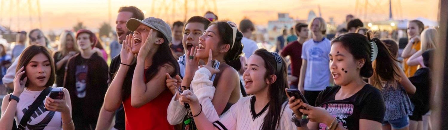 A group of people cheering